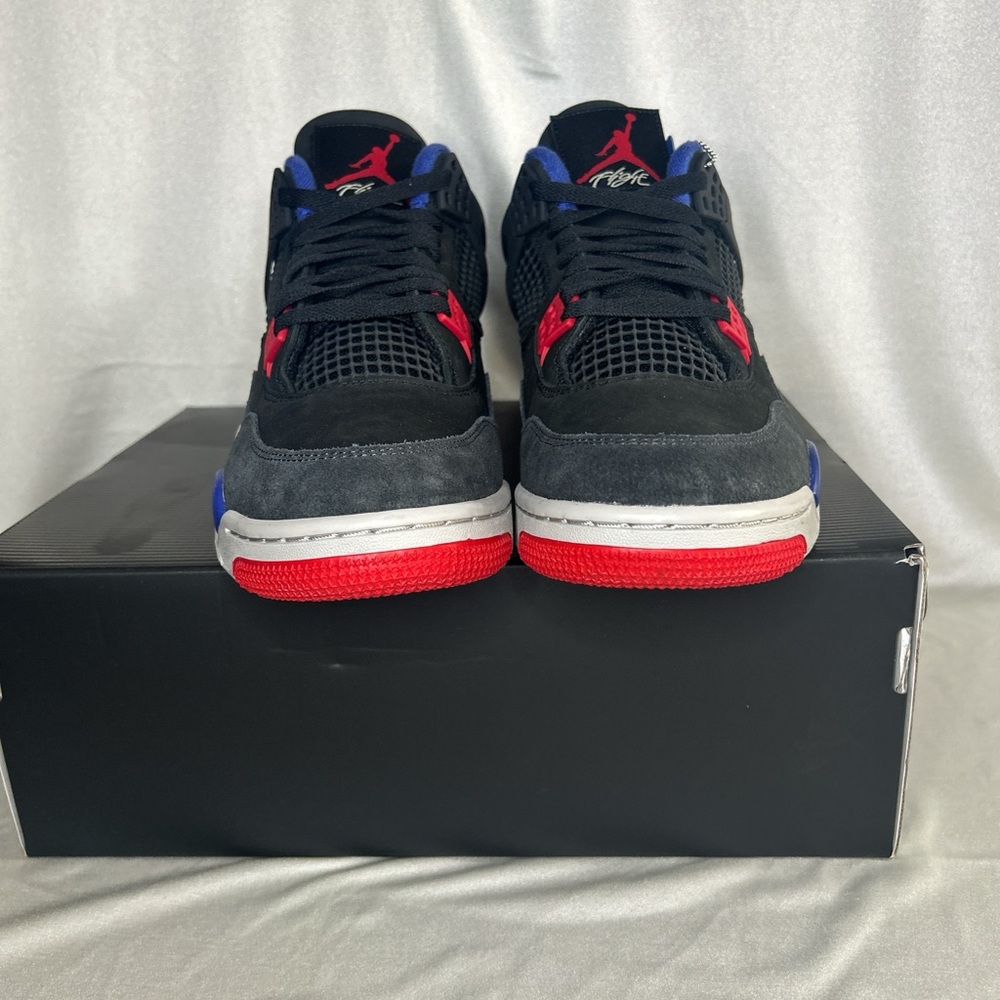 Jordan 4 Retro Rare Air Black and Blue Sneakers with Red Accents Gold Tag - Picture 3 of 7